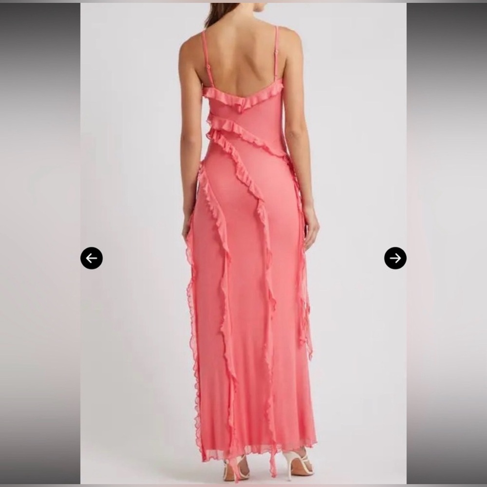 NWT- Princess Polly High Slit Ruffle Dress, Coral, size 8 - Picture 3 of 12